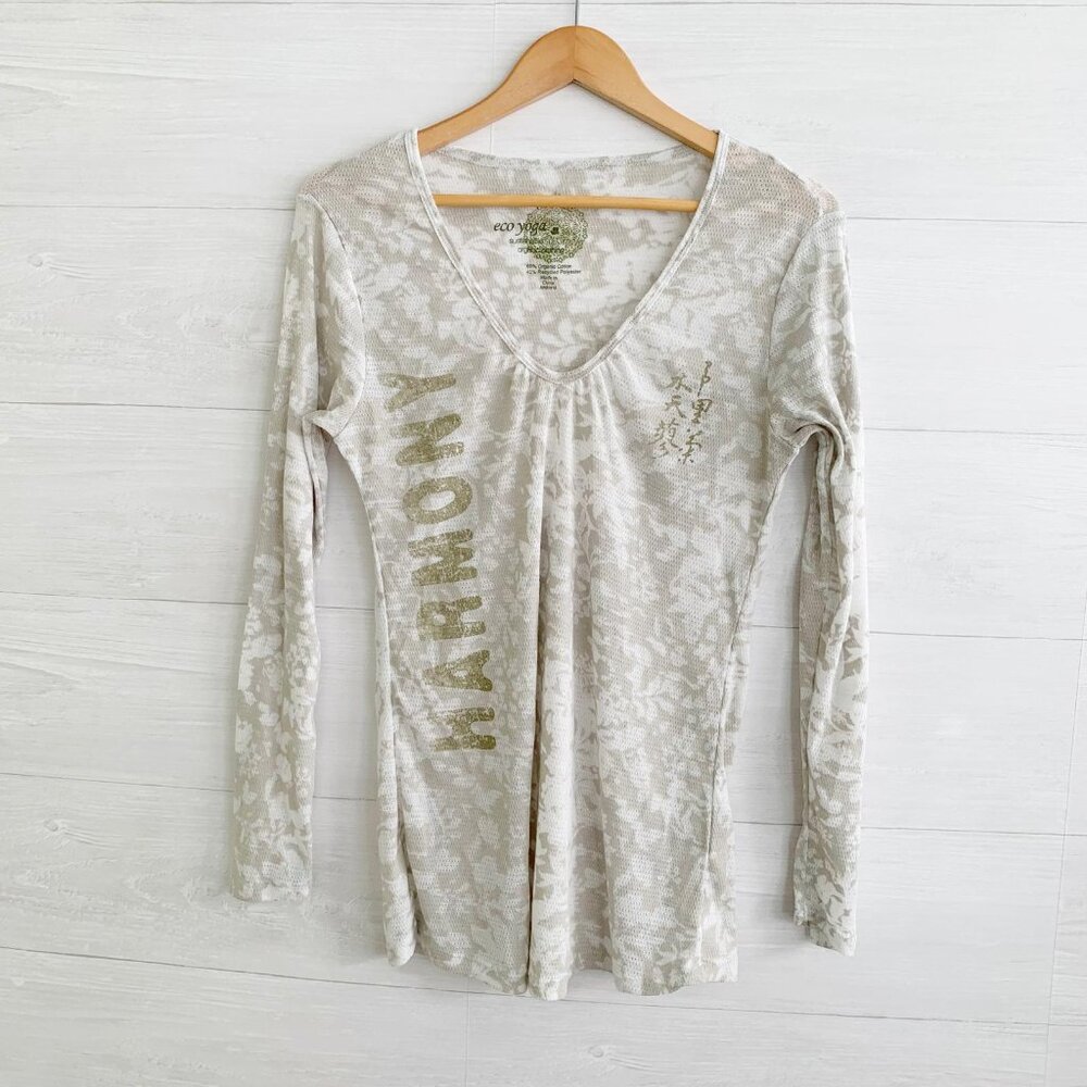 Eco yoga Sustainable organic clothing burnout knit long sleeve pale green top L